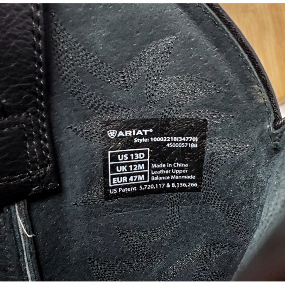 Ariat Heritage Boots Mens 13 D Black Leather Pull On R Toe Western Cowboy Shoes - Picture 13 of 15